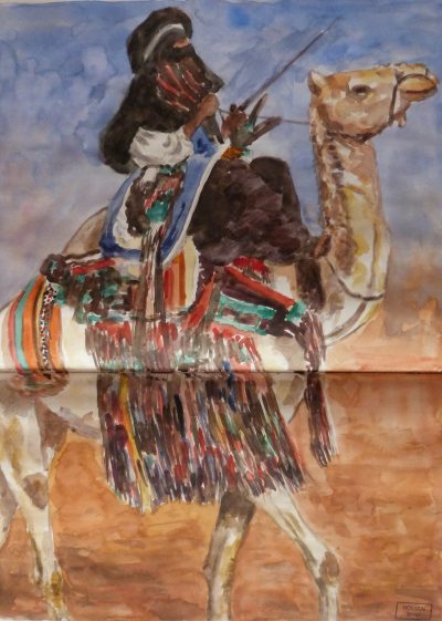 L' homme et le chameau aquarelle