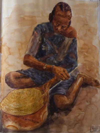 Une femme Africanine au travail aquarelle