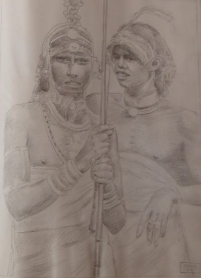 Deux hommes masai crayon